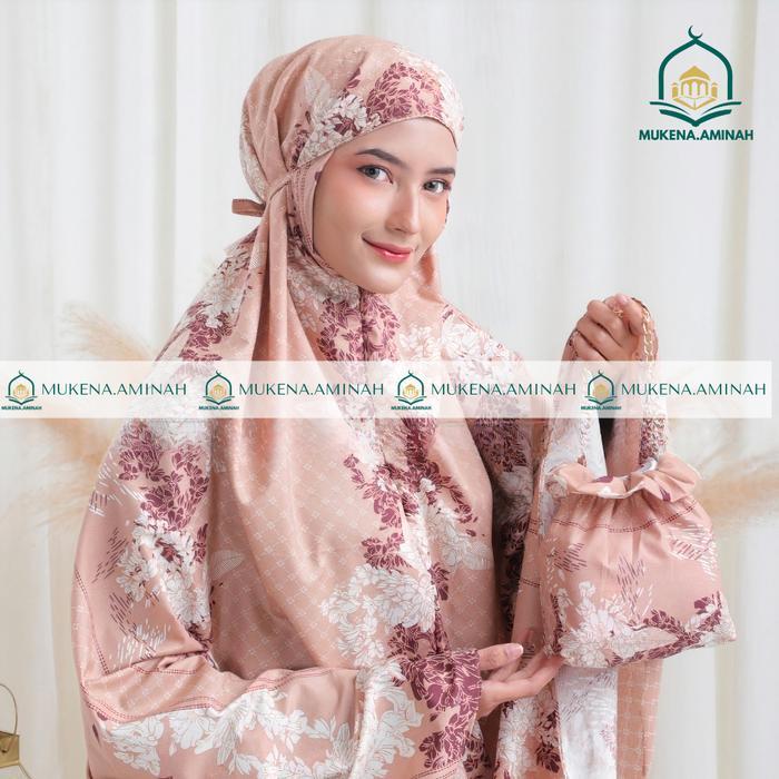 Mukena.Aminah Mukena Dewasa Azura Hasya 2In1 Resleting Travel Katun Motif Cantik Simple Atasan