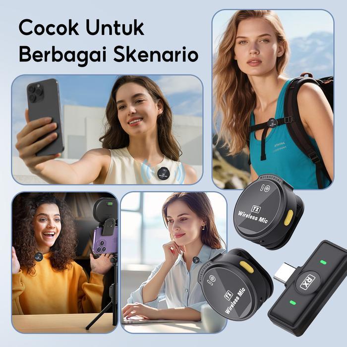 ZIVOKA PocketMic02 Wireless Clip on Mic Microphone Dual Mikrofon Wireless Mikrofon hp Lavalier
