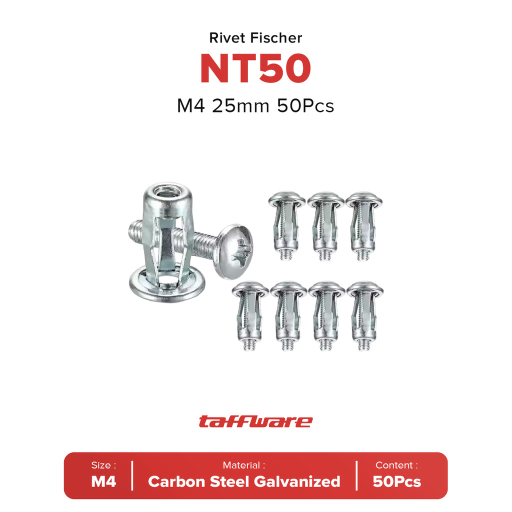 Taffware NT50 M4 25mm Expansion Screw Petal Screw Nuts Rivet Fischer - 50Pcs