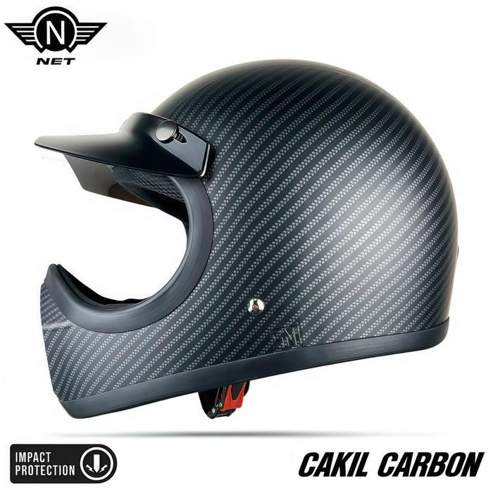 Terbaru Helm Cakil Net Retro Full Face Carbone Original Sni Terbaru