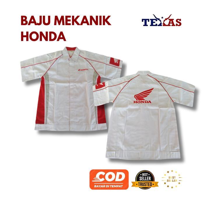 ORIGINAL TEXAS BAJU MEKANIK HONDA PUTIH / BAJU BENGKEL HONDA KUALITAS PREMIUM / BAJU PRIA MEKANIK