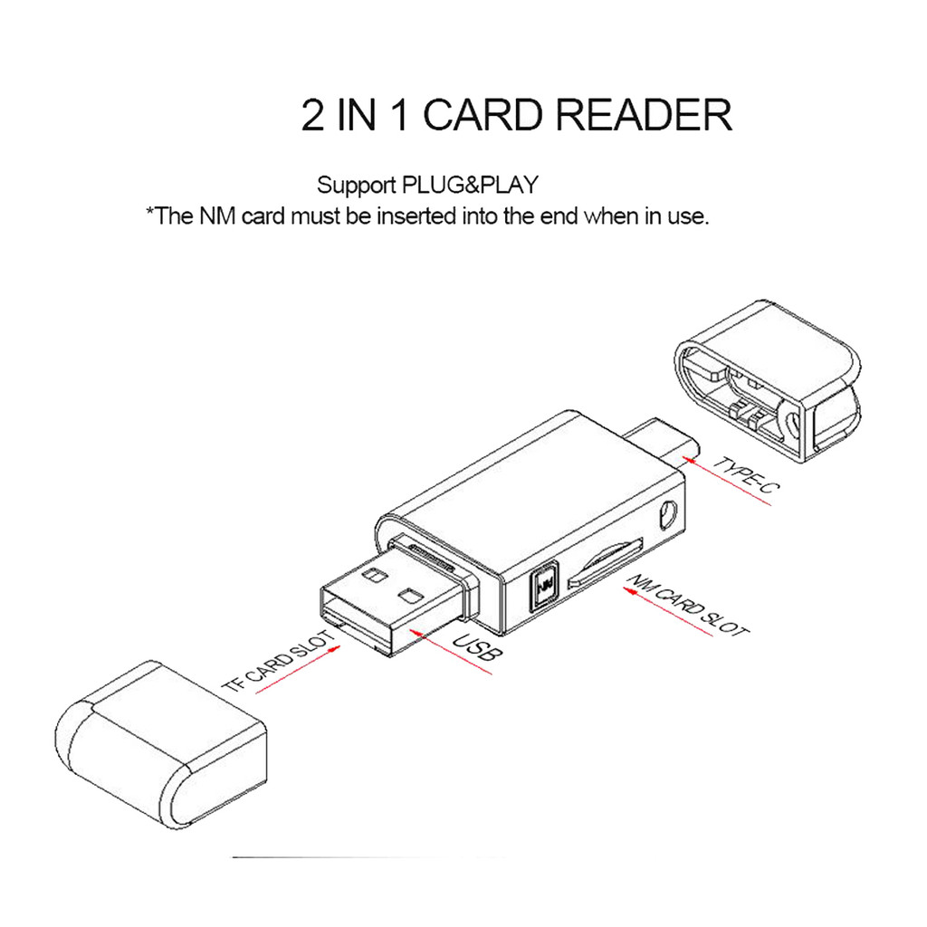 A12E-USB-C Type C /USB 2.0 To NM Nano Memory Card TF Micro-SD Card NM High-Speed Reader For Huawei