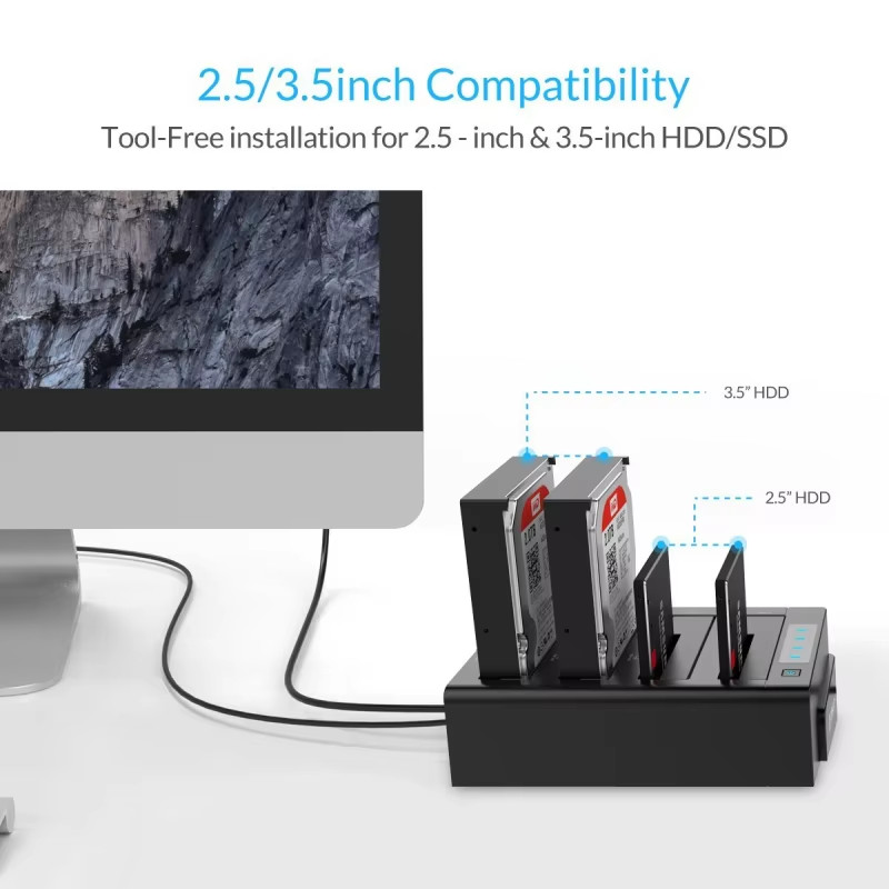 ORICO 4 Bay 2.5" 3.5" HDD External Hard Drive Enclosure with Clone SATA to USB 3.0 HDD Docking