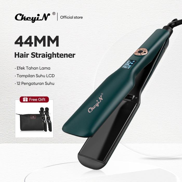 Ckeyin 44Mm Catokan Rambut Lcd Ptc Pengunci Cerdas 2In1 Lurus & Keriting
