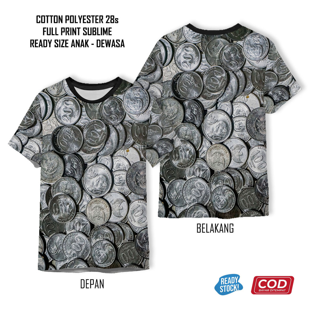 Kaos Uang Koin Cepe Seratus Perak Full Printing Keren | Baju 3D Anak dan Dewasa Unisex - MIXCLOTH