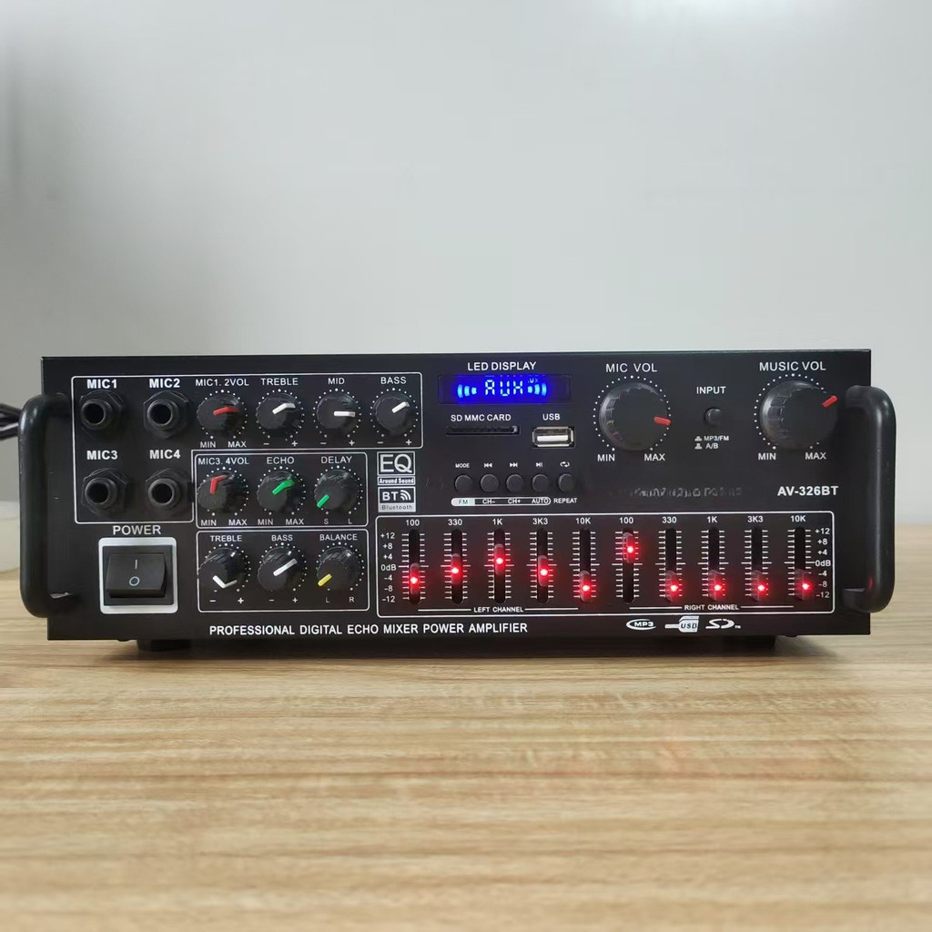 High-power Household Power Amplifier 12V/220V Bluetooth EQ Equalizer Car Outdoor Karaoke
