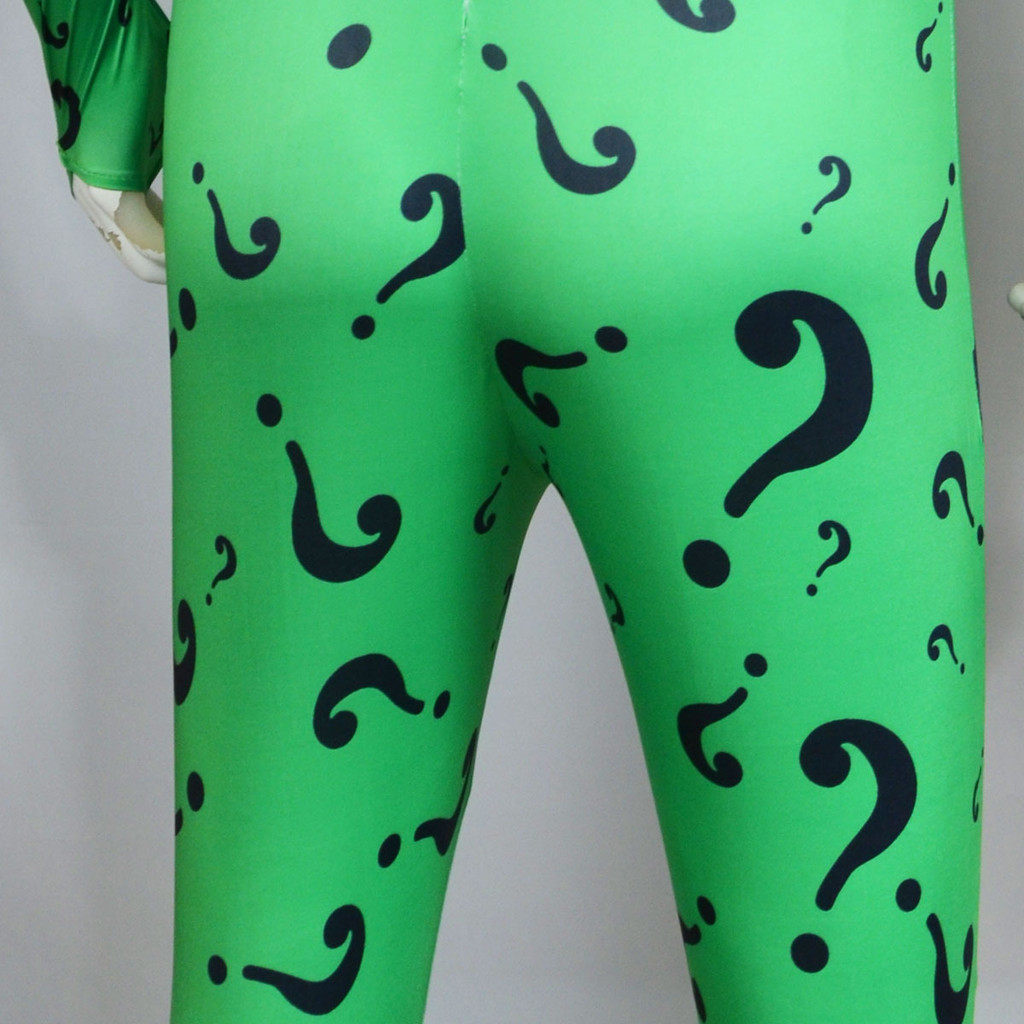 ADULT MEN JUMPSUIT MASK HEADGEAR OUTFITS TIGHTS EDWARD NYGMA FOR RIDDLER PERFORMANCE DISGUISE