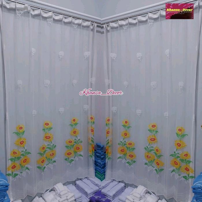 "New" Gorden vitrase putih polos bunga matahari tirai puring kelambu jendela minimalis
