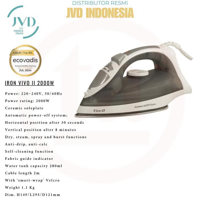 JVD Vivo II Steam Iron, 230V 2000W, auto-power cut, ceramic soleplate, with smart-wrap velcro, Dark