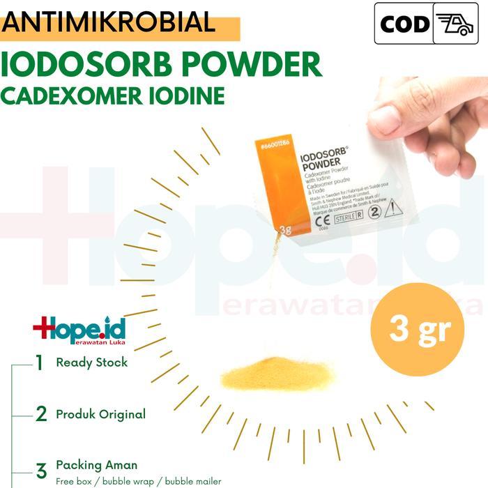 Sedia Antiseptik Luka Iodosorb Powder Cadexomer Iodine 0,9% - Bubuk 3gr - Harga per Bungkus
