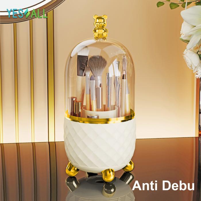 YESALL Kotak Makeup / Organizer Beruang Imut - Rak Kosmetik & Tempat Kuas Putar 360 Tempat Brush /