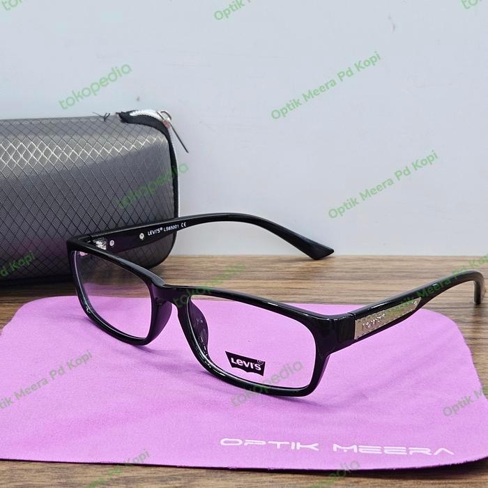 frame kacamata pria wanita kotak levis LS65001 hitam glossy