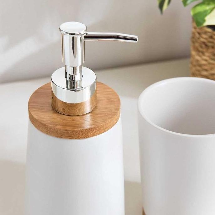 Dispenser Tempat Sabun Cair Kamar Mandi Aesthetic Putih Bambu - Putih