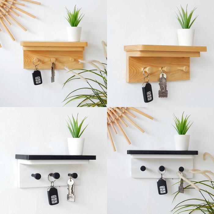 STILETTO - Mini Kapstok - Gantungan/Rak/Wadah/Storage/Tempat kunci tas untuk dinding - Kayu jati