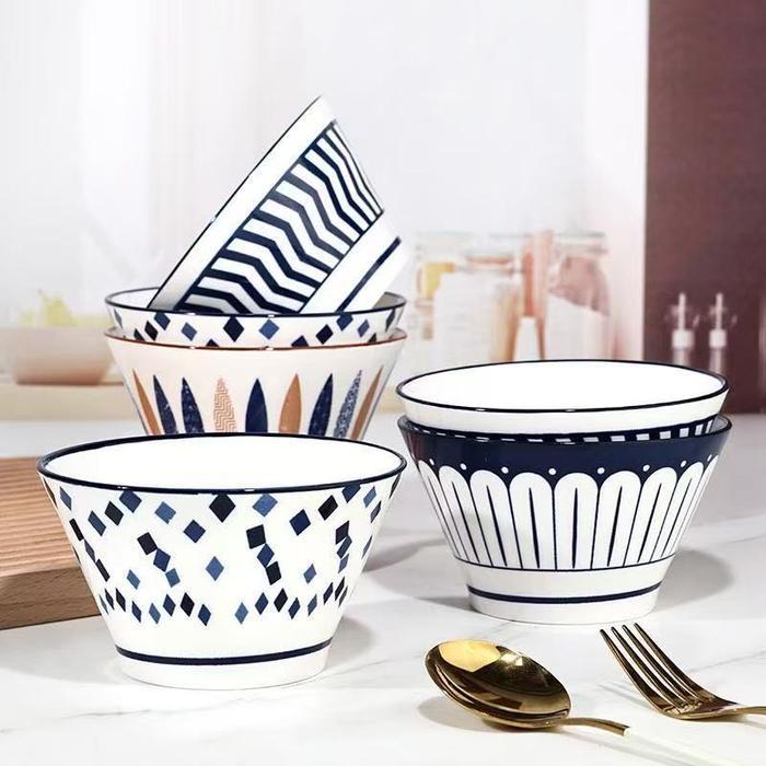 LIVERIA Mangkok Keramik Motif Jepang Rice Bowl Aesthetic Tahan Panas 5 Inch Bahan Tebal & Premium