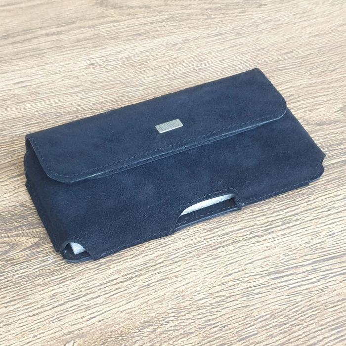 Waist Bag Pria Sarung Hp Kulit Asli Pinggang Perekat Velcro Horizontal