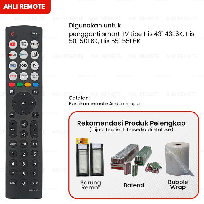 Remot Remote Tv Hisense Lcd Led Smart Tv Android Tv Uhd 4K En2G36H 43E6K 50E6K 55E6K