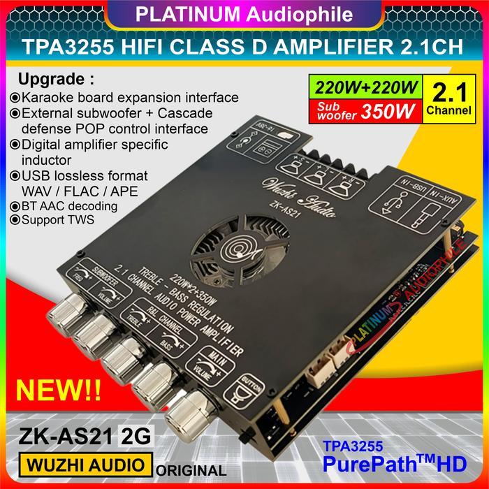 Promo Tpa3255 Amplifier Class D 2.1 Ch Bluetooth 5.1 Stereo + Subwoofer 2X 220W + 350W Original