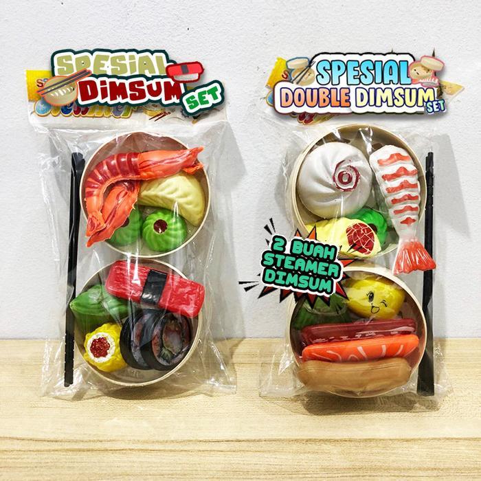 PGTOYS Mainan Anak Makanan DIMSUM Sushi Double Plate Mainan Masak Masakan Sosis Siomay Salmon Udang