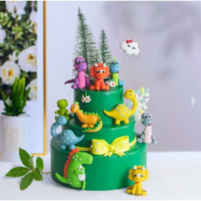 Topper Dinosaurus Clay, Hiasan Kue Dinosaurus, Miniatur Dinosaurus