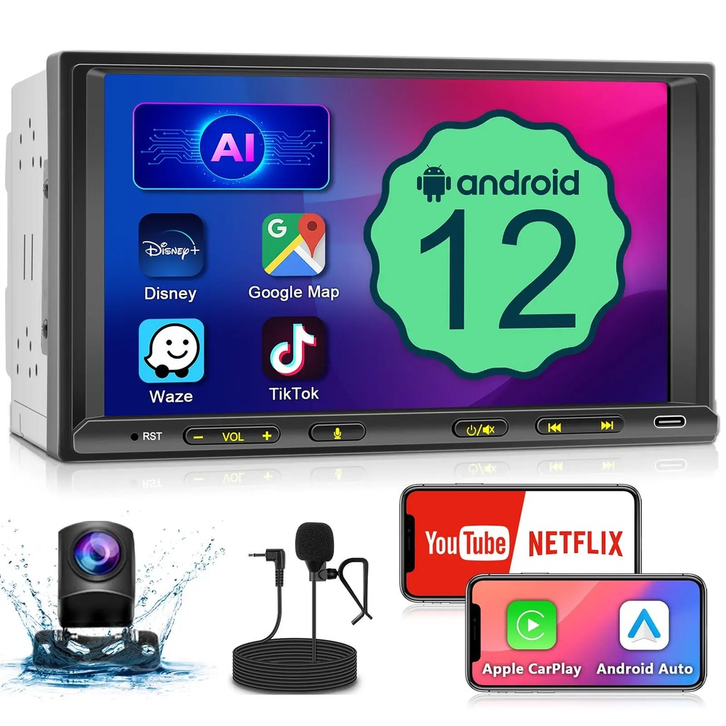 7 Inch Android 12 Double Din Car Radio Wireless  Carplay & Android Auto Dual Din Touchscreen