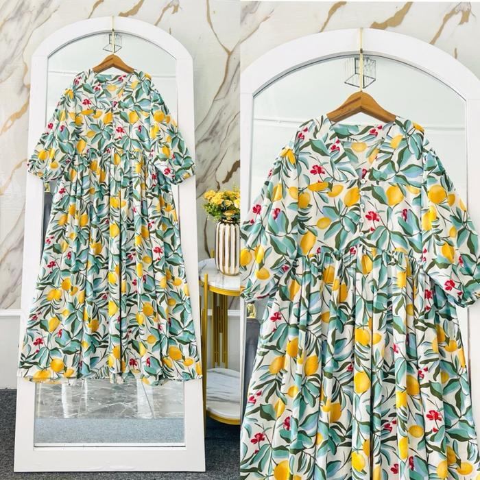 Midi Yulia Dress Rayon Premium Wanita Busui Casual Dress Motif Bunga Lembut Nyaman Best Seller