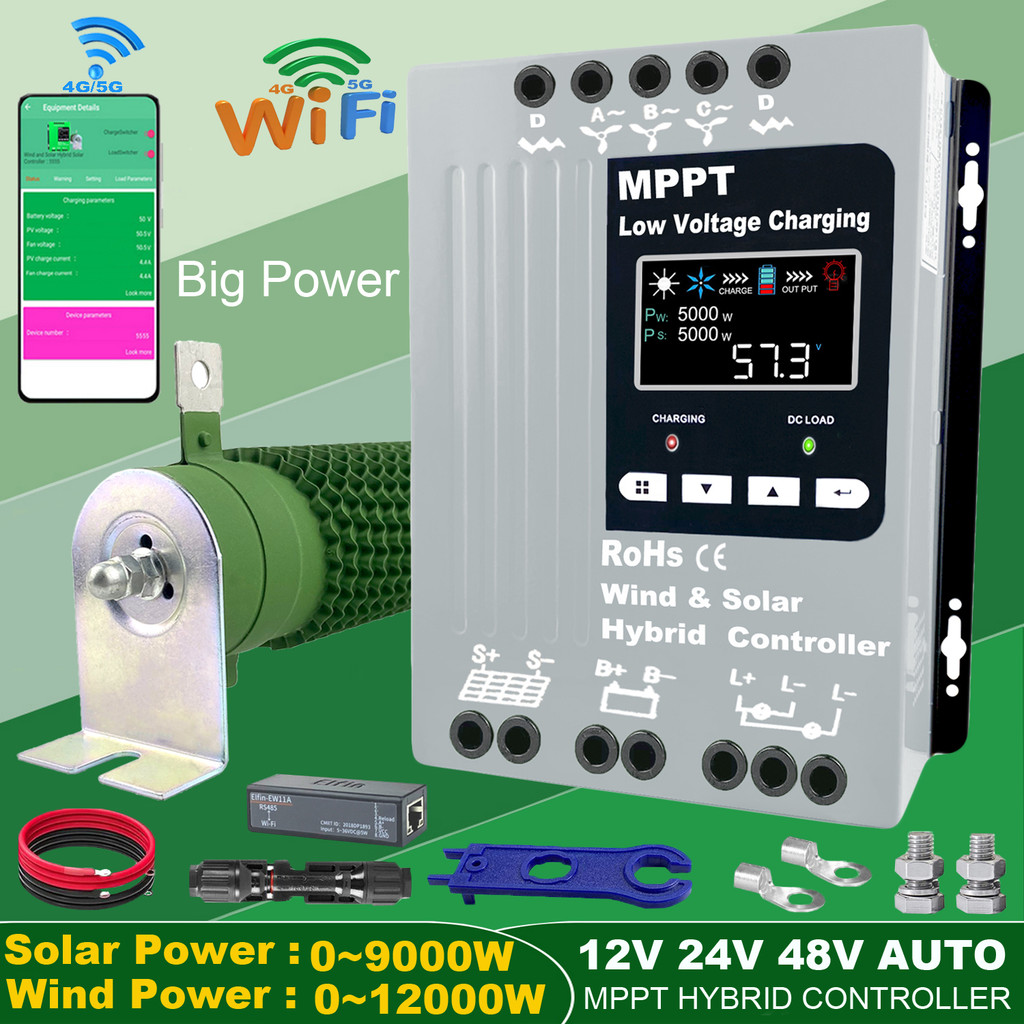 12V 24V 48V 5000W Wifi Wind Solar Hybrid Charge Controller, MPPT Charge for Solar Panel Wind Turbine