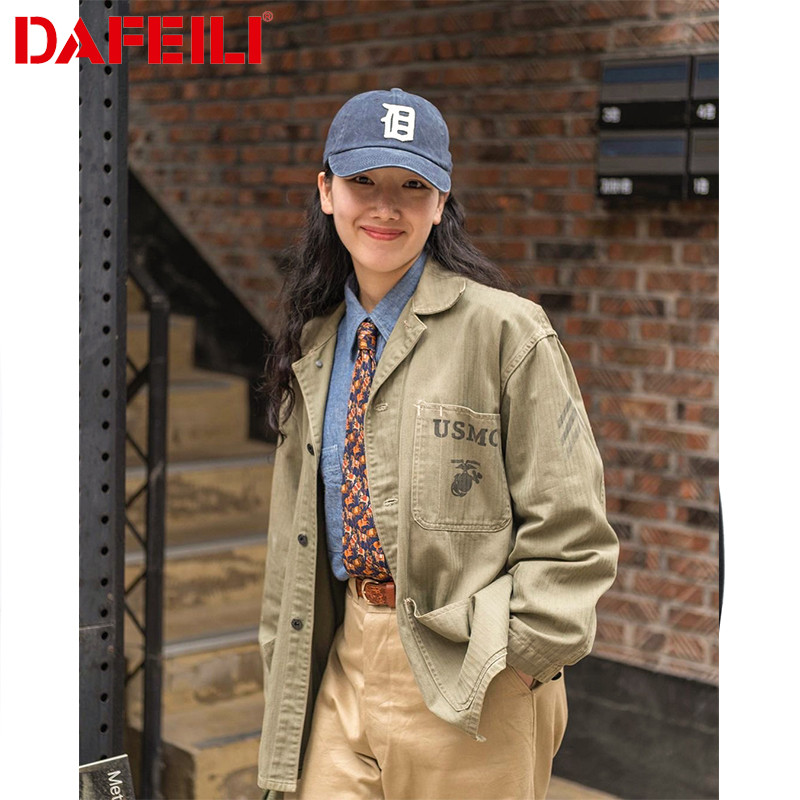 Jaket P41 HBT Vintage Militer WW2 USMC, Seragam Lapangan Herringbone, Mantel Olahraga Retro untuk Pr