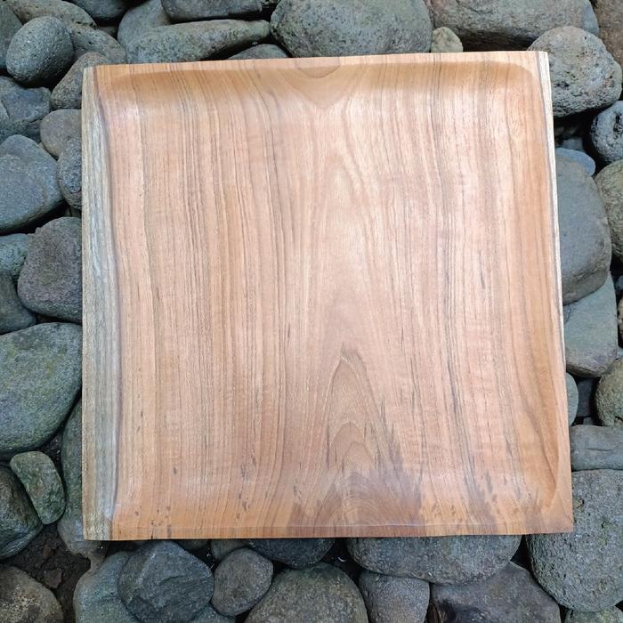 Piring saji kotak 30 cm kayu jati, foodgrade estetik dan tahan lama alat makancantik