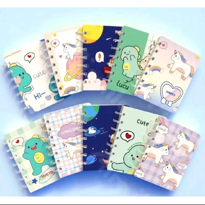 [1PCS] NOTEPAD BUKU CATATAN KECIL A7 SPIRAL MOTIF DINO DAN UNICORN BUKU MINI CATATAN GARIS DIARY