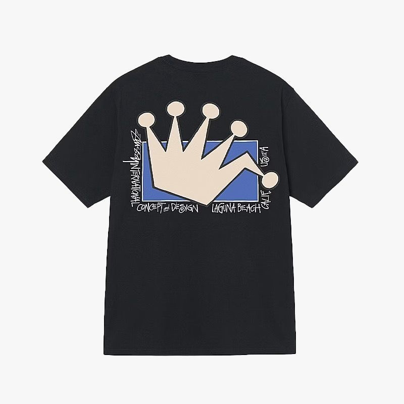 STUSSY SS24 Crown Logo dicetak Neck Round Short Sleeve Men and Women's Same T-shirt Couple