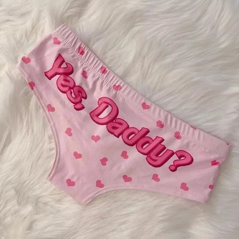 Yes Daddy Cute Cartoon Pink Print Women Underwear Panties Love Pattern Sexy Hip-Lifting Thong