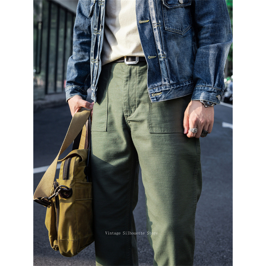 Red Tornado OG-107 Sateen Baker Pants Zipper Fly Vintage Men's Work Trousers Olive Green