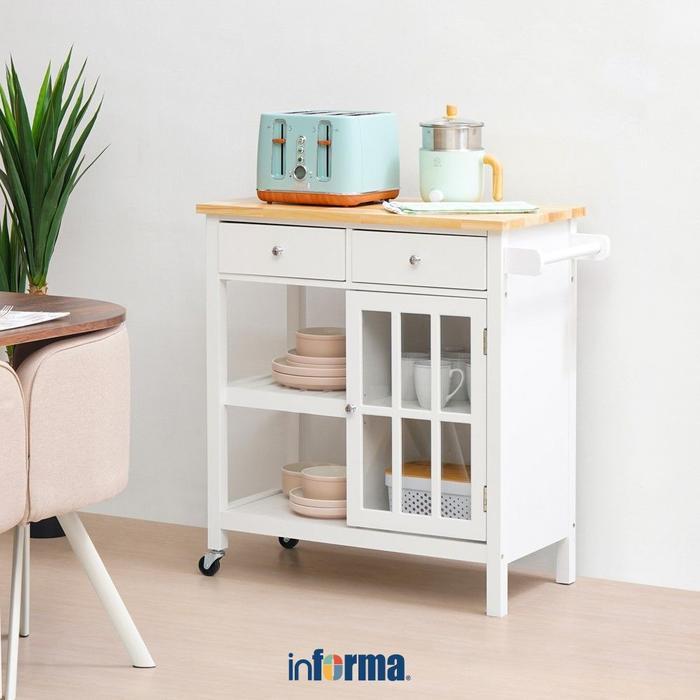 Informa Filbert Rak Troli Dapur - Putih Servis Saji Penyimpanan Piring Lemari Makanan Meja Dorong Ra