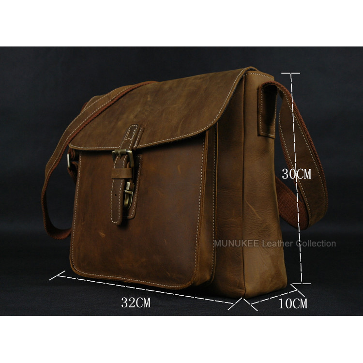 Vintage Men's Crazy Horse Leather Messenger Bag Genuine Leather Shoulder Bag Crossbody Bag Sling