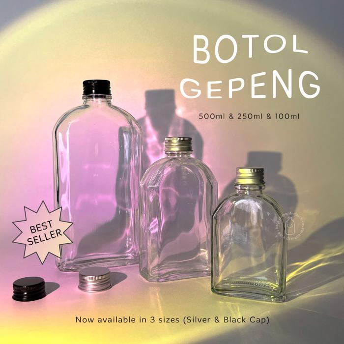 Botol kaca gepeng flat glass bottle - botol juice kopi - Gepeng