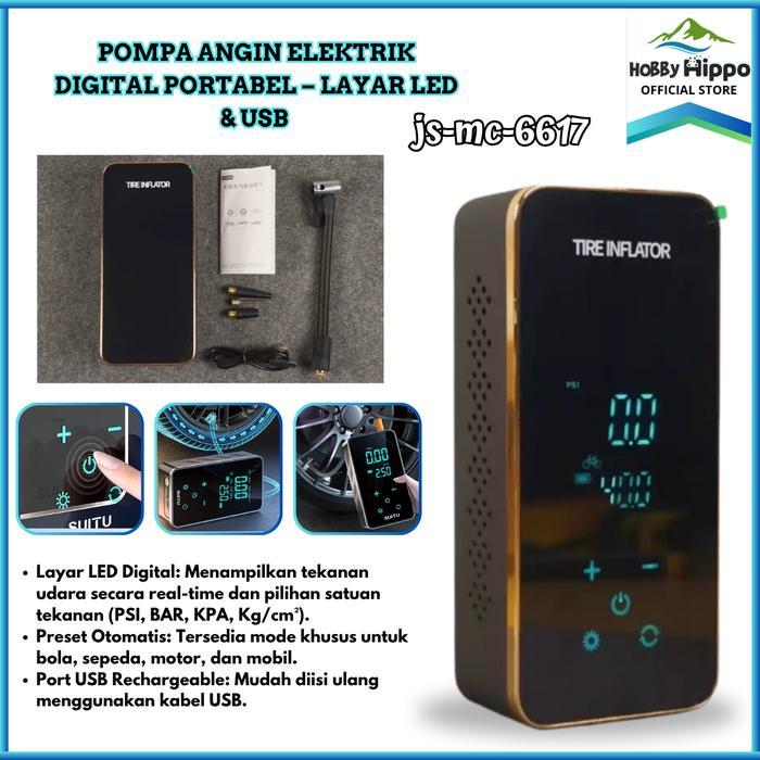 Pompa Angin Elektrik Mini Portable Untuk Ban Mobil Dan Motor / Car Air Pump Hh-Mc-6617 Tire