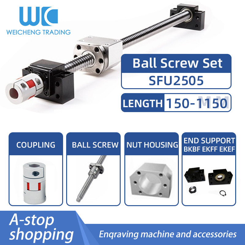 BELI SEKARANG CNC Ballscrew Set : 25MM Ball Screw SFU2505 End Machined + RM2505 Ball Nut + BK20 BF20