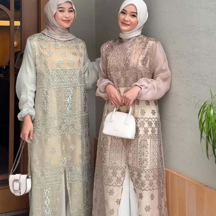 Seyha - Kalula Outer Dress Brukat Lengan Panjang Dress Outer Organza Organza Bordir Brukat Outer