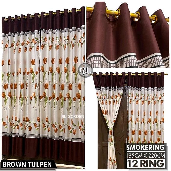 Gorden Pintu Jendela Motif Brown Tulip