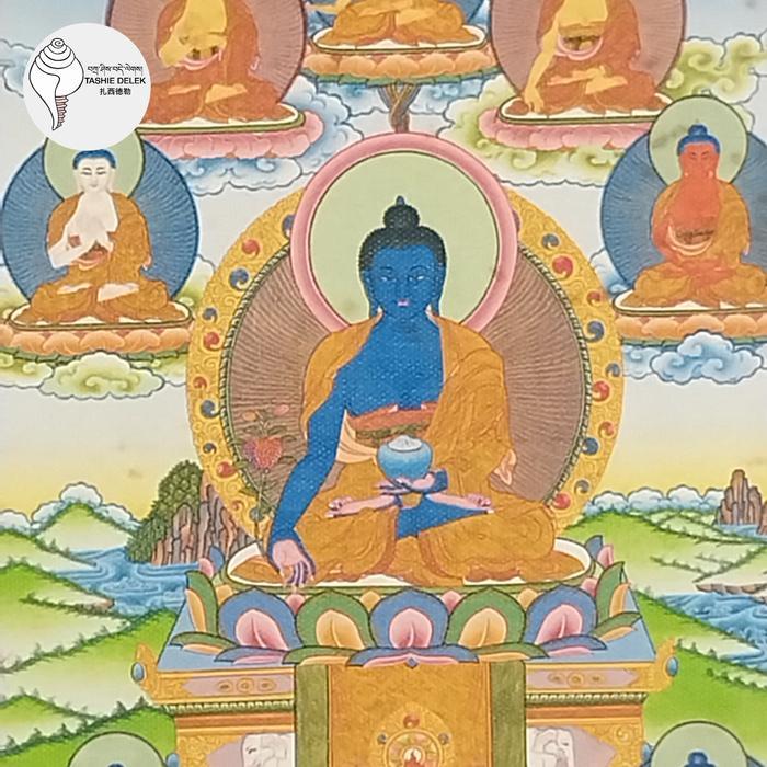 Lukisan Tibetan Print / Thangka Mini 8 Buddha Pengobatan