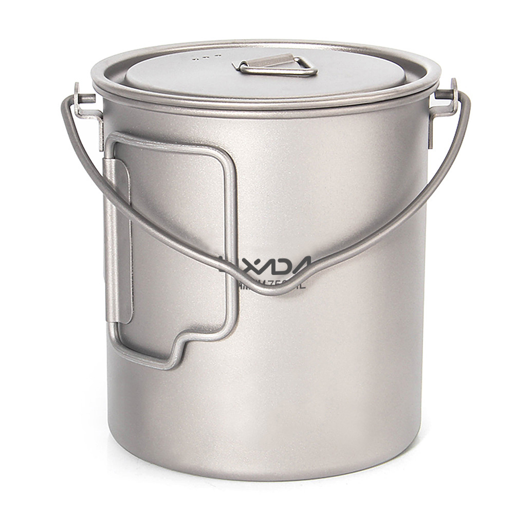 Lixada 750ml/900ml/1100ml Ultralight Titanium Pot Water Mug Cup with Lid and Foldable Handle Outdoor