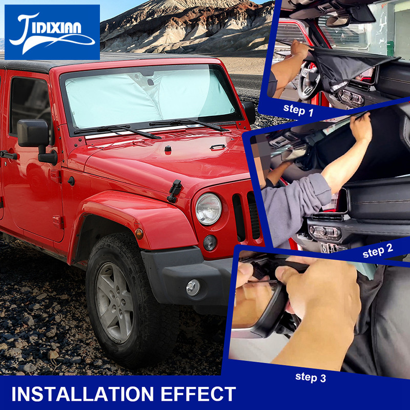 JIDIXIAN for Jeep Wrangler TJ JK JL 1997-2024 Up for Gladiator JT Car Front Windshield Sunshade