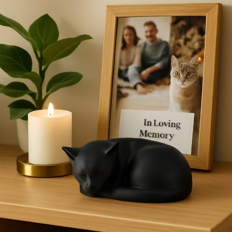 Pet Cremation Urn Storage Sculpture Pet Memorial Figurine Burial Funeral Urn Wooden Cat Urn Memorial