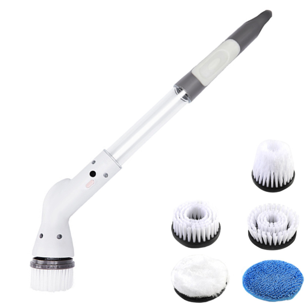 Electric Spin Scrubber Bathroom Scrubber Waterproof Shower Scrubber with 5 Replaceable Brush Heads