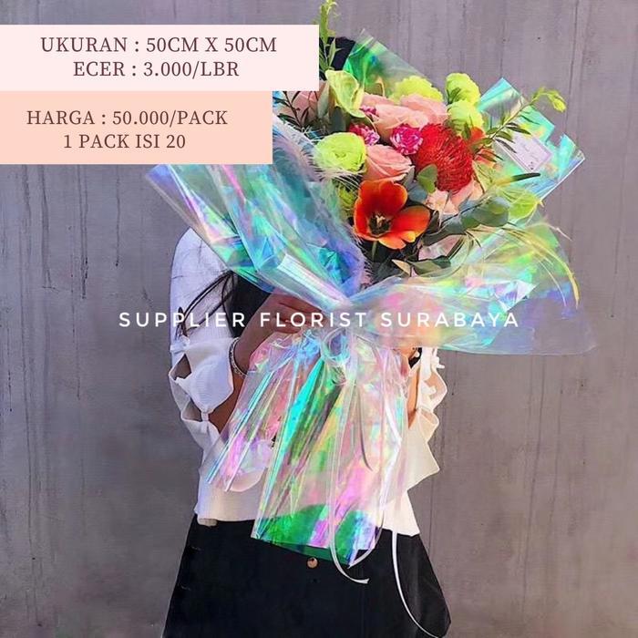 SFS - [5-20 LEMBAR] KERTAS BUNGA HOLOGRAM PELANGI WARNA WARNI SILVER/WRAPPING PAPER/ WRAP