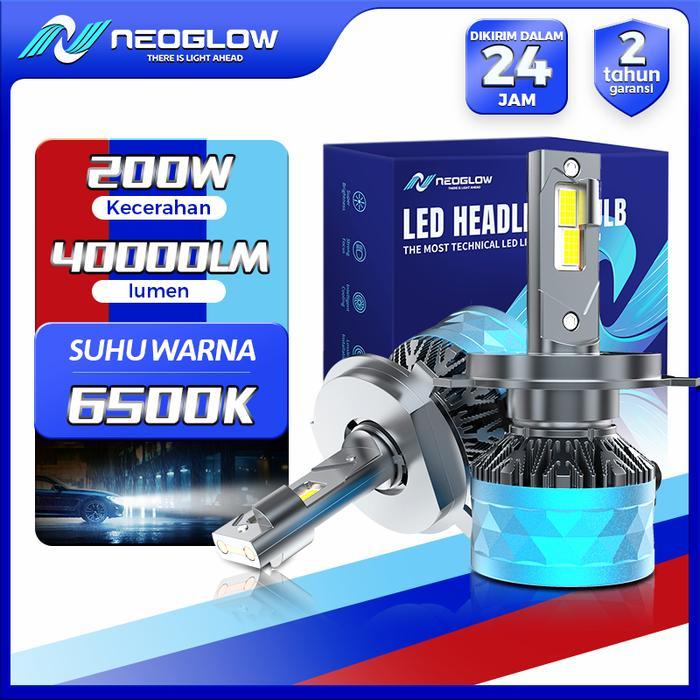 NEOGLOW H4 untuk Mobil Apollo Pro seri 200W 40000Lumens 6500K Warna Putih H4 Bohlam Lampu Depan LED