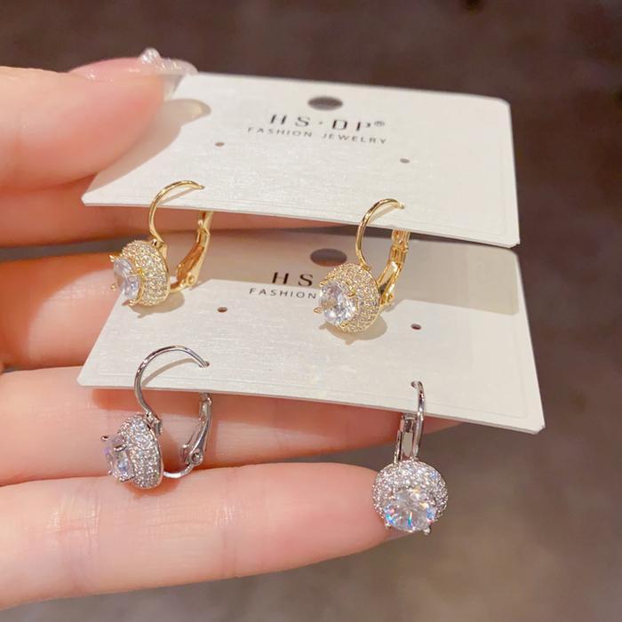 EAR PARTNER-S925 Jarum perak Anting-anting bulat zirkon mikro bertatahkan jarum perak murni S925