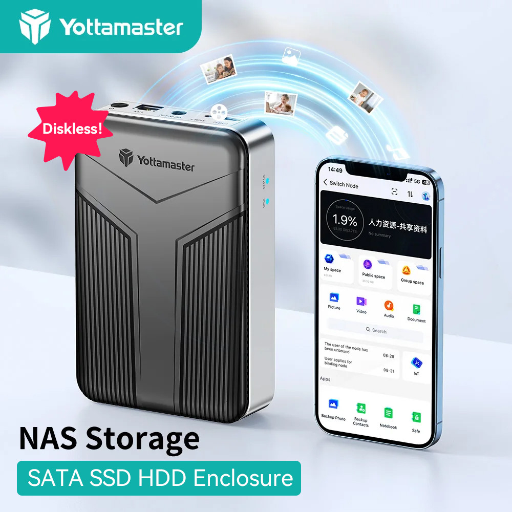 Yottamaster Networkable Private Cloud NAS Enclosure for 2.5 /3.5 "SATA HDD SSD Network Attached