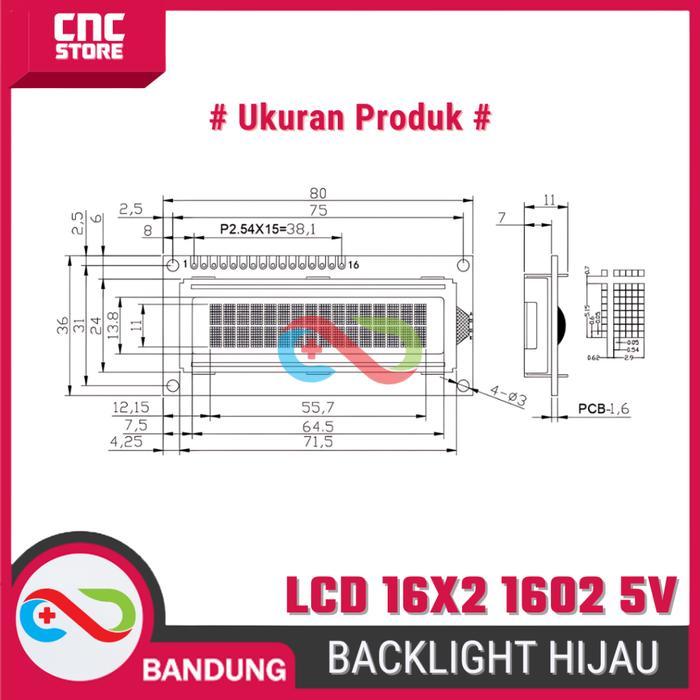LCD Character 16x2 1602 5V Modul Layar Hijau dLCD Display Character 16x2 1602 5V Modul